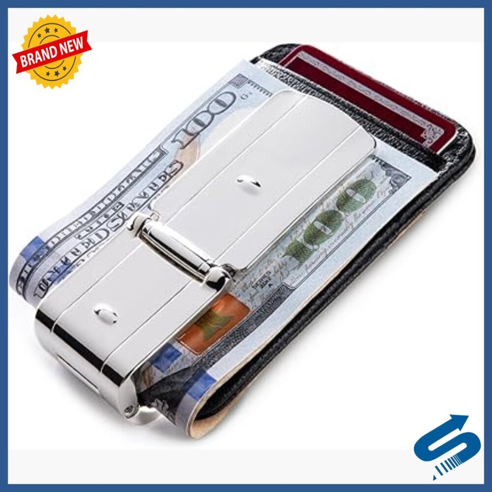 Silver Money Clip with Leather Wallet RFID Blocking Slim Design